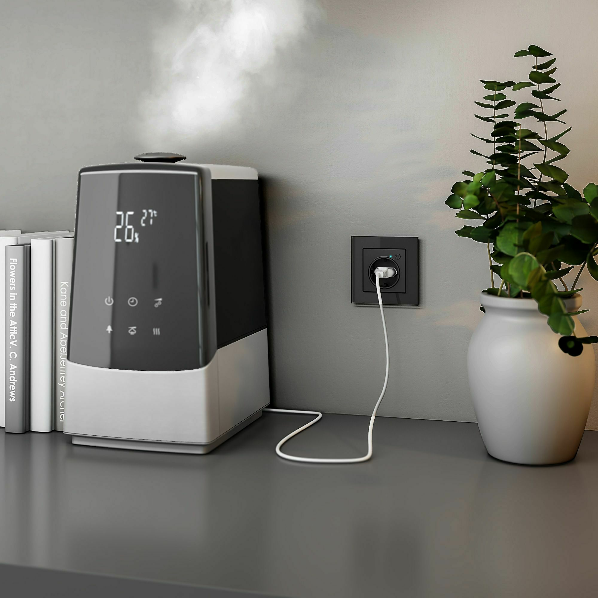 Изображение товара Умная встраиваемая розетка с заземлением с защитными шторками (чёрный матовый) W1171608 Werkel