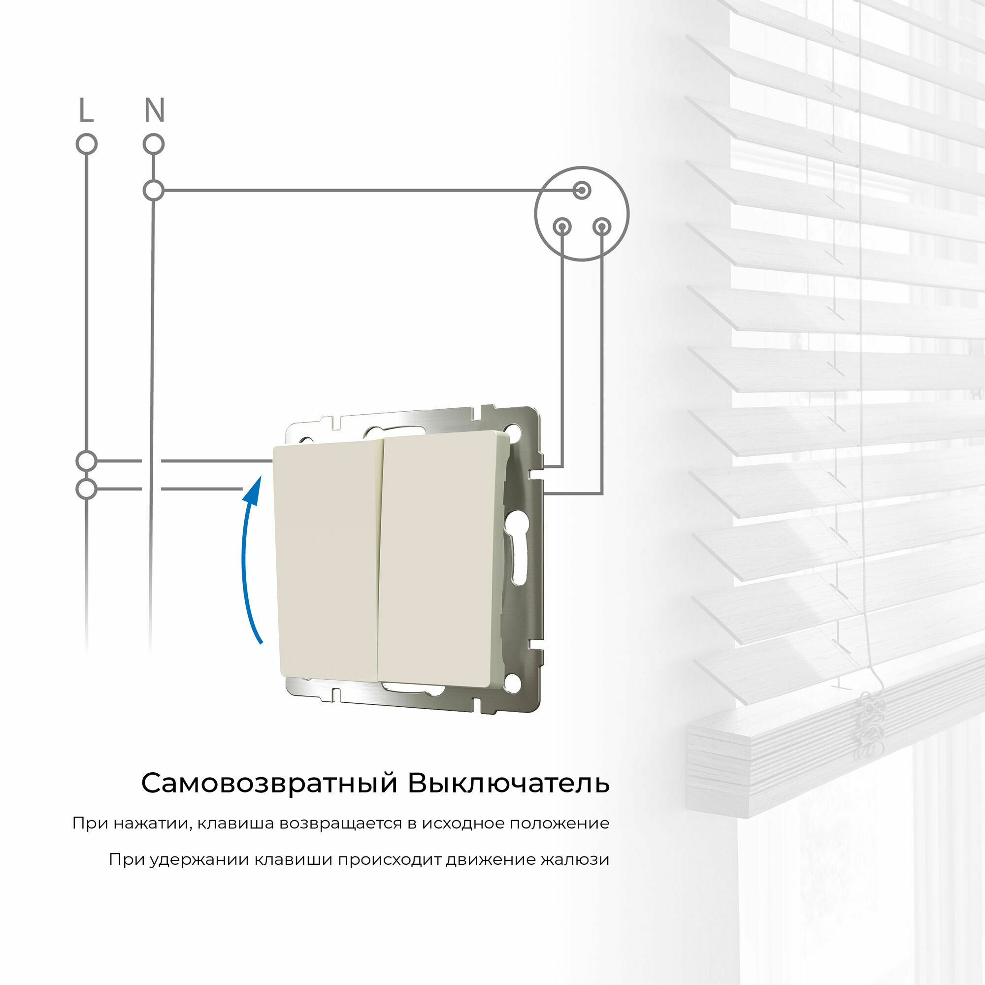 Изображение товара Выключатель двухклавишный с самовозвратом (айвори матовый) W1122462 Werkel