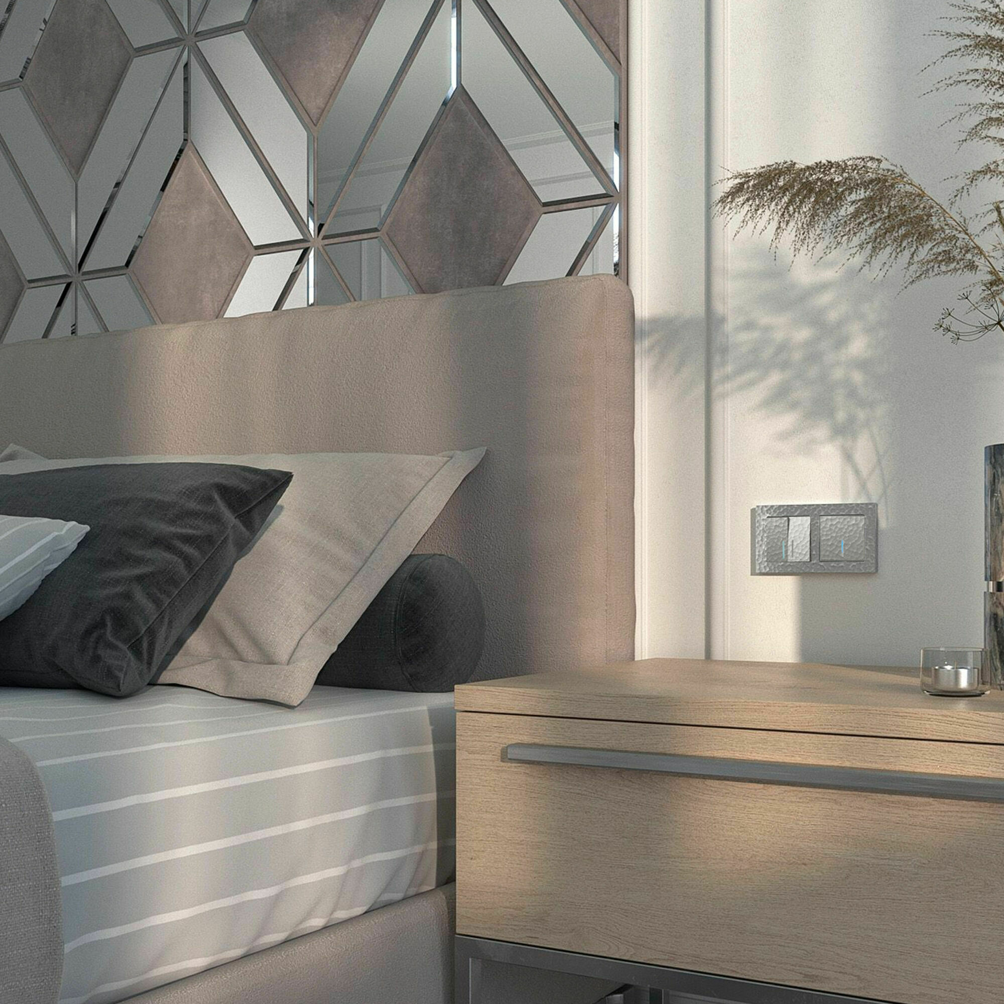 Изображение товара W1212106/ Выключатель одноклавишный проходной с подсветкой (hammer серебряный) Werkel