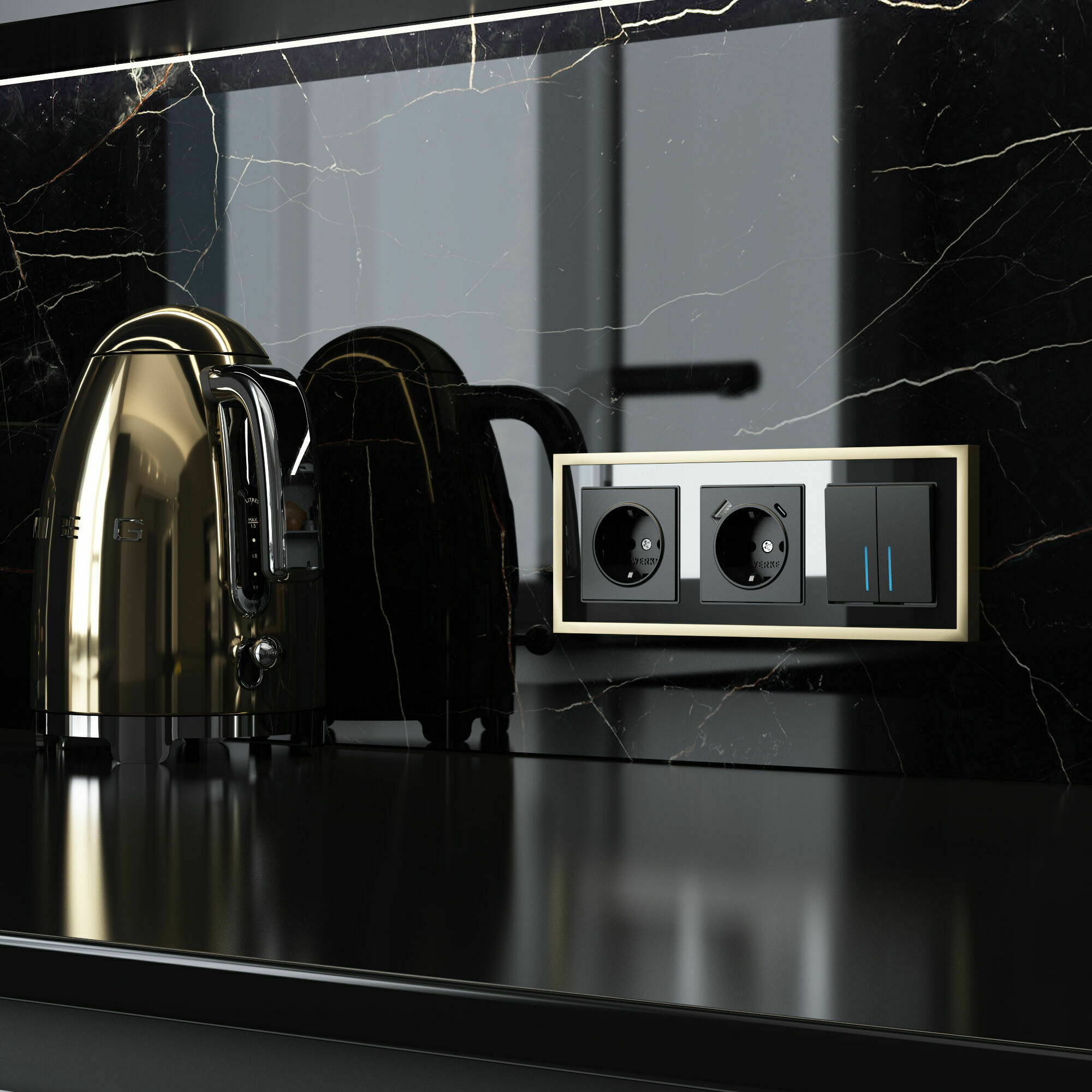 Изображение товара Рамка на 3 поста Baguette (чёрный/латунь) W0032852 Werkel