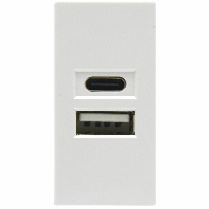 Изображение товара USB зарядное устройство, 2.1A, Type A + C, 1 мод., бел. (22.5х45мм) Donel
