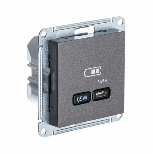Изображение товара Розетка USB тип-C 65W высокоскор.заряд. QC, PD, мех.,  Мокко, ATN000627 Atlas Design Schneider electric