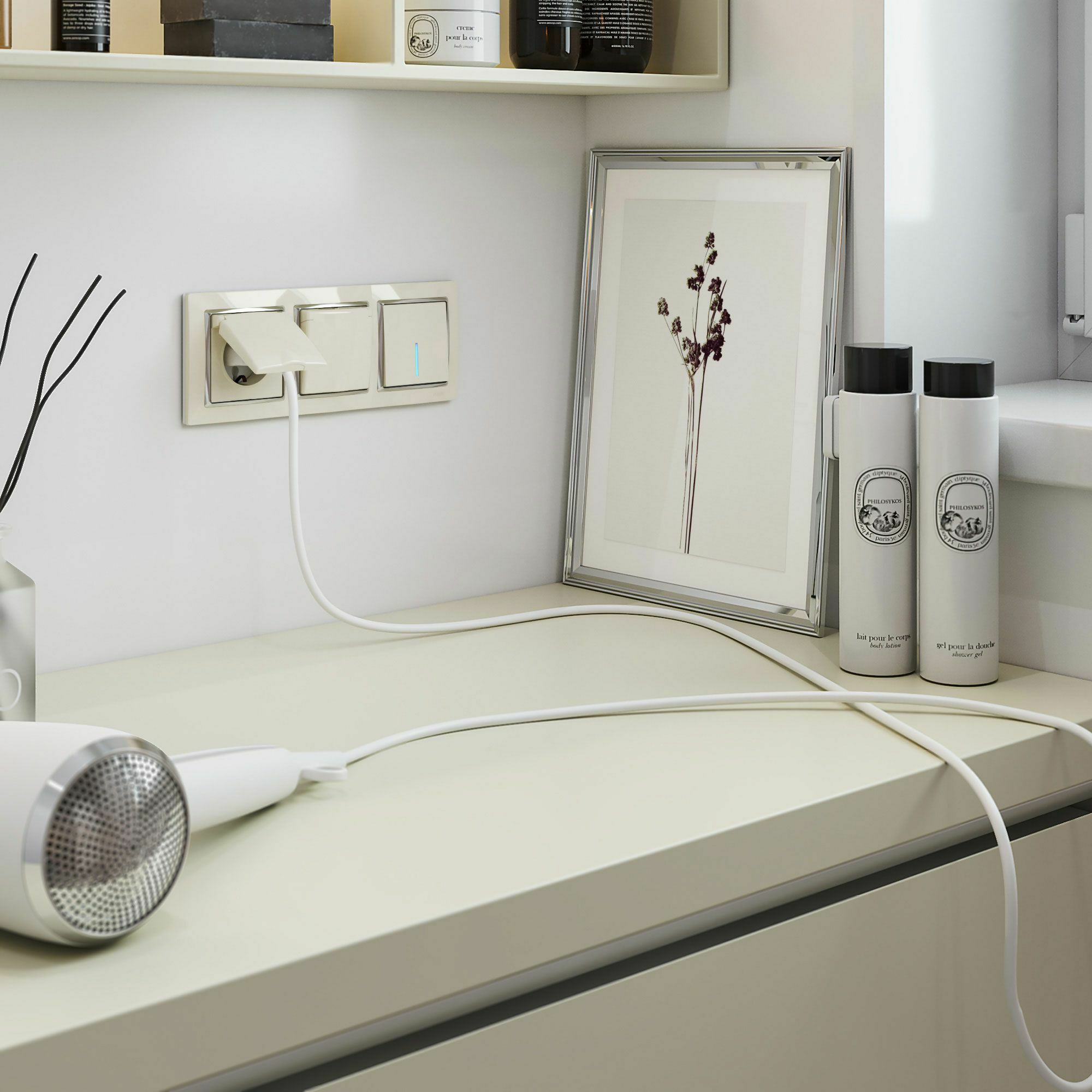 Изображение товара Выключатель одноклавишный проходной с подсветкой (слоновая кость) W1112103 Werkel