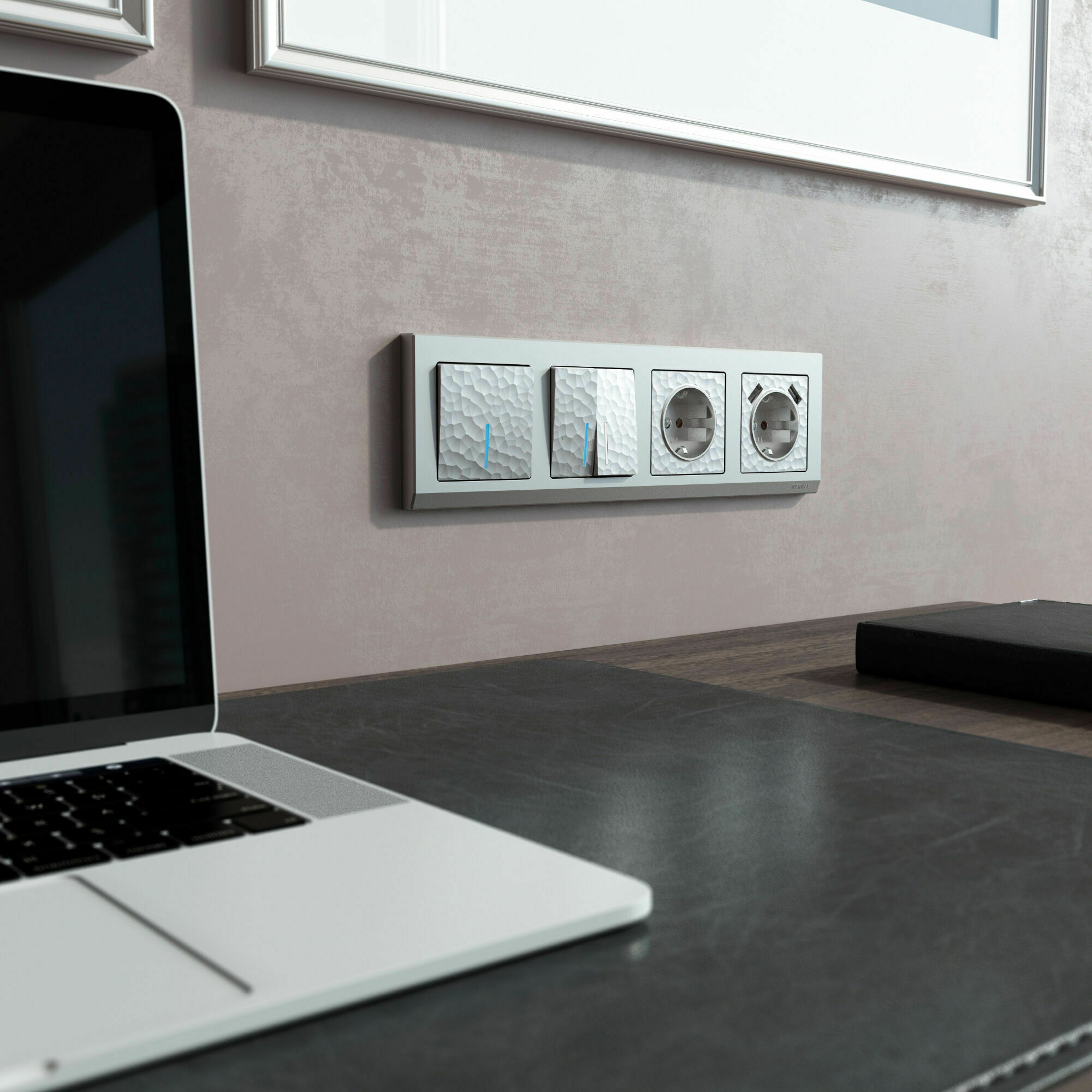 Изображение товара W1212106/ Выключатель одноклавишный проходной с подсветкой (hammer серебряный) Werkel