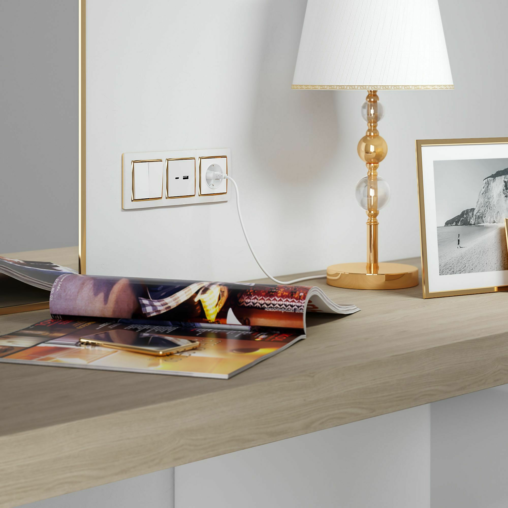 Изображение товара W0031933/ Рамка на 3 поста Snabb (белый/золото) Werkel