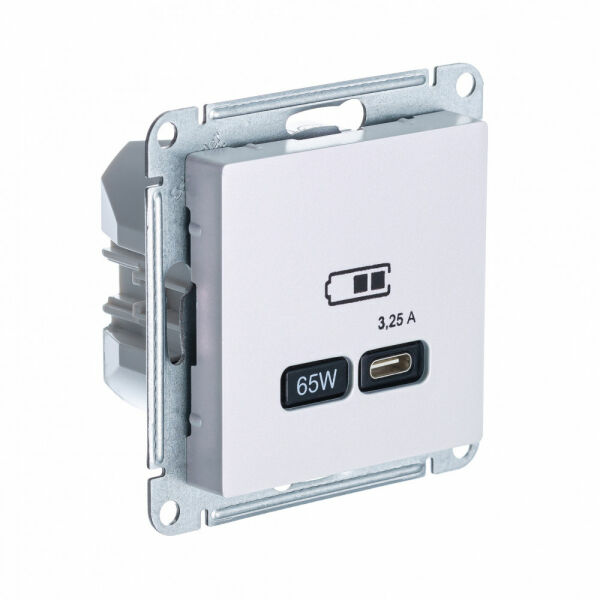Изображение товара Розетка USB тип-C 65W высокоскор.заряд. QC, PD, мех., Жемчуг, ATN000427 Atlas Design Schneider electric
