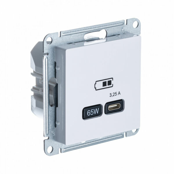 Изображение товара Розетка с USB тип-C 65W высокоскор.заряд. QC, PD, мех., Белый, ATN000127 Atlas Design Schneider electric