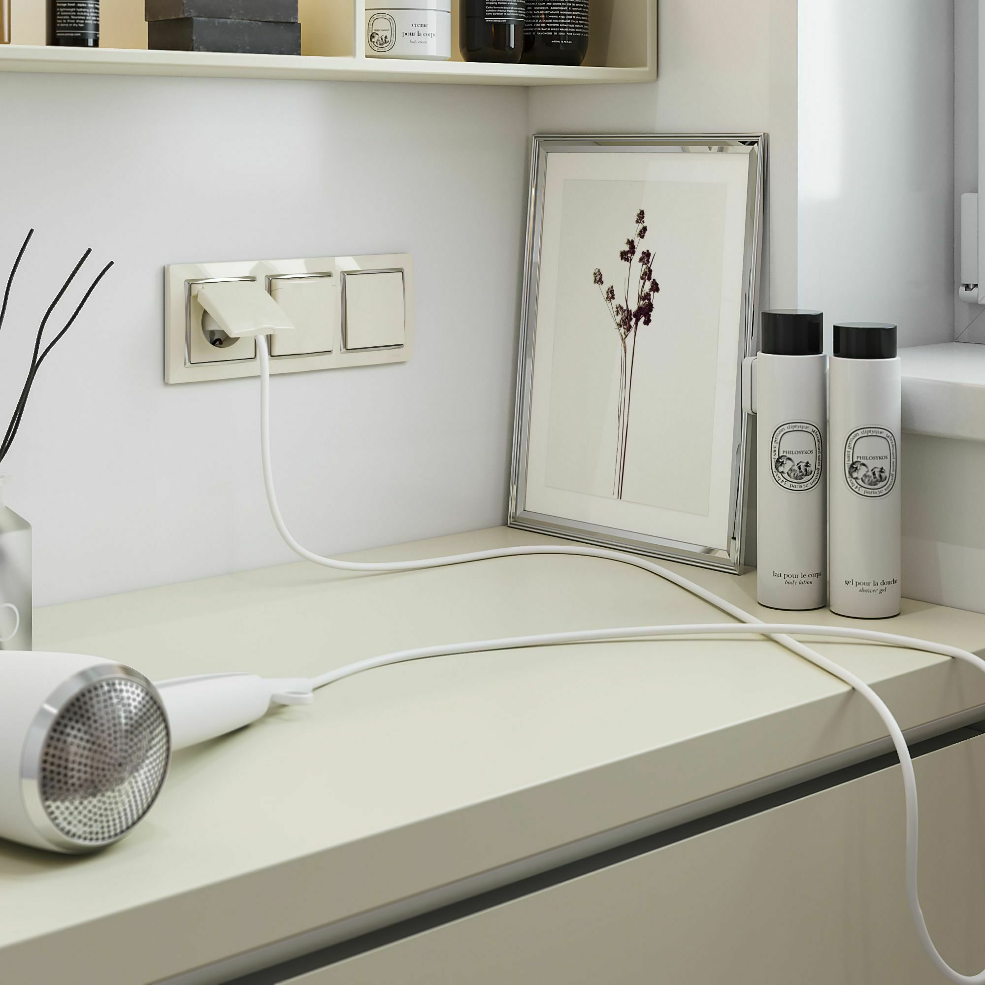 Изображение товара W0031903/ Рамка на 3 поста Snabb (слоновая кость/хром) Werkel