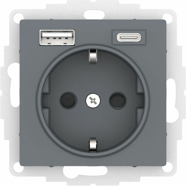 Изображение товара Розетка 16А с USB A+C (5В/2,4А/3 А, 2х5В/1,5А), мех, Грифель, ATN000732 Atlas Design Schneider electric