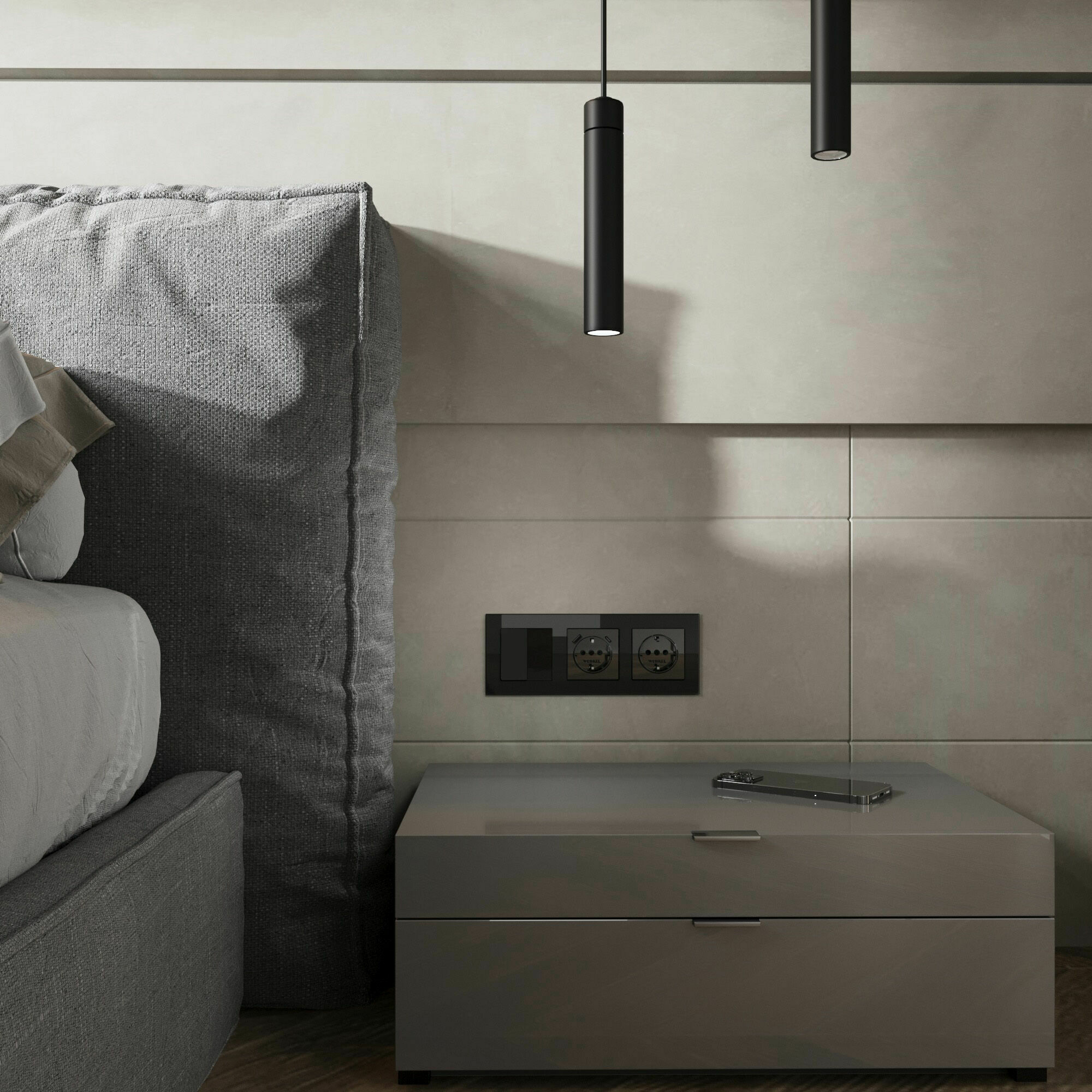 Изображение товара Розетка с заземлением, шторками и USB тип A+C (чёрный акрил) W1171748 Werkel