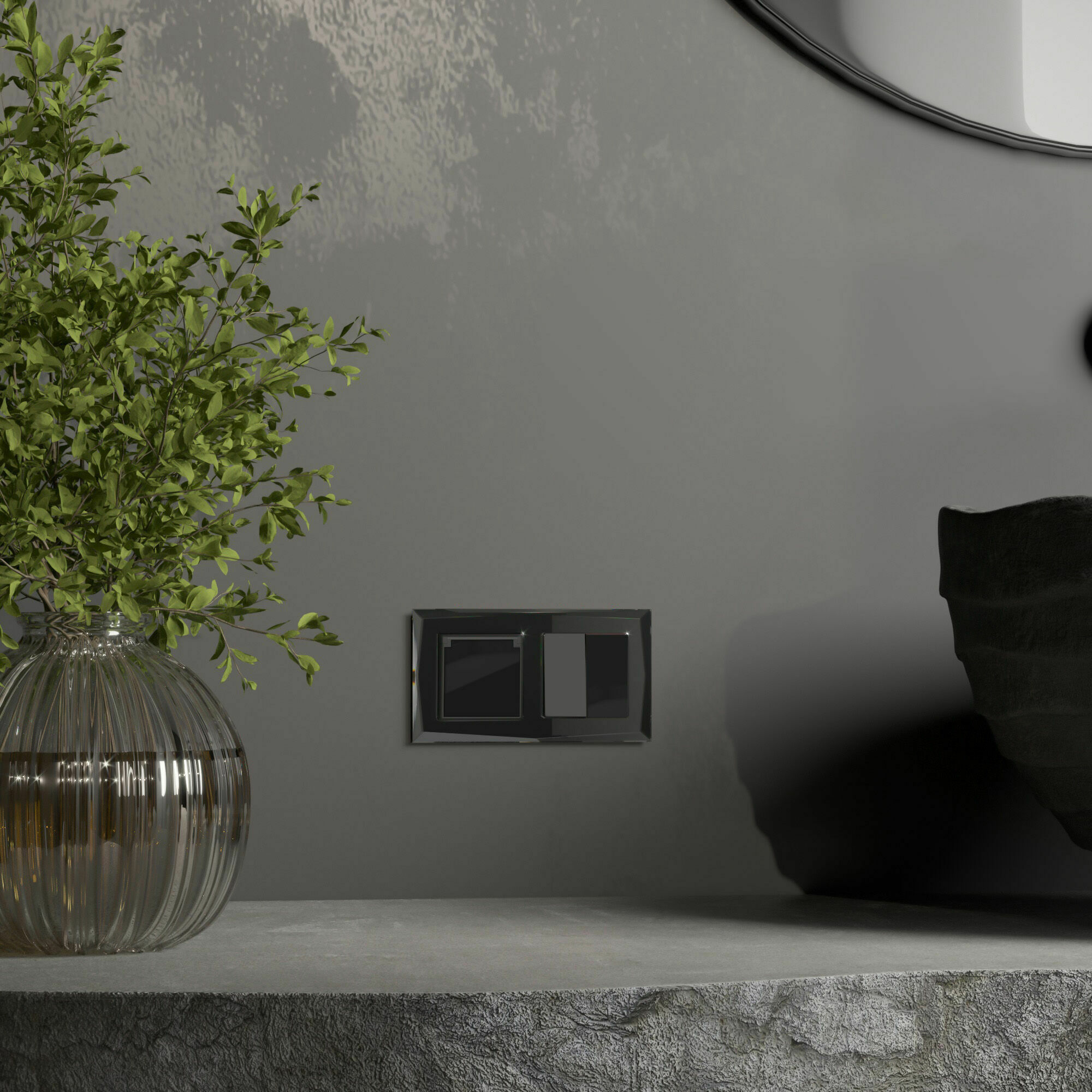 Изображение товара Розетка одинарная, с заземлением, шторками и крышкой (чёрный акрил) W1171248