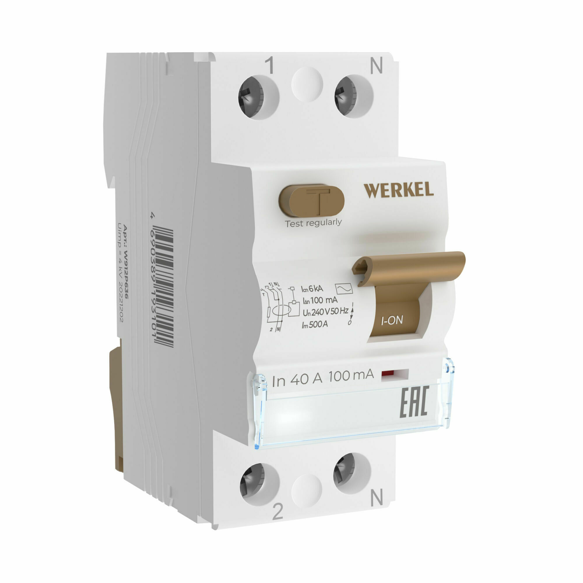 Изображение товара Устройство защитного отключения  1P+N  40 А  100 mA  AC 6 kA W812P404 Werkel