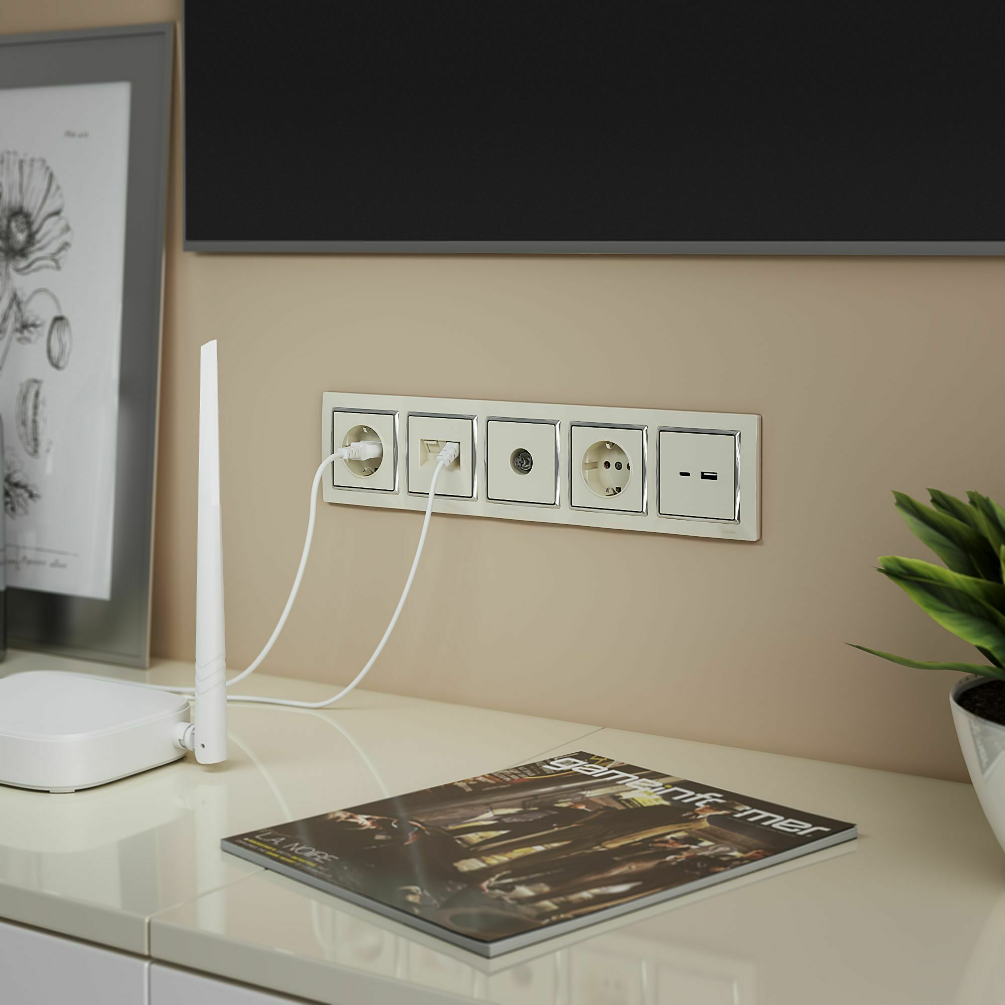 Изображение товара W0051903/ Рамка на 5 постов Snabb (слоновая кость/хром) Werkel