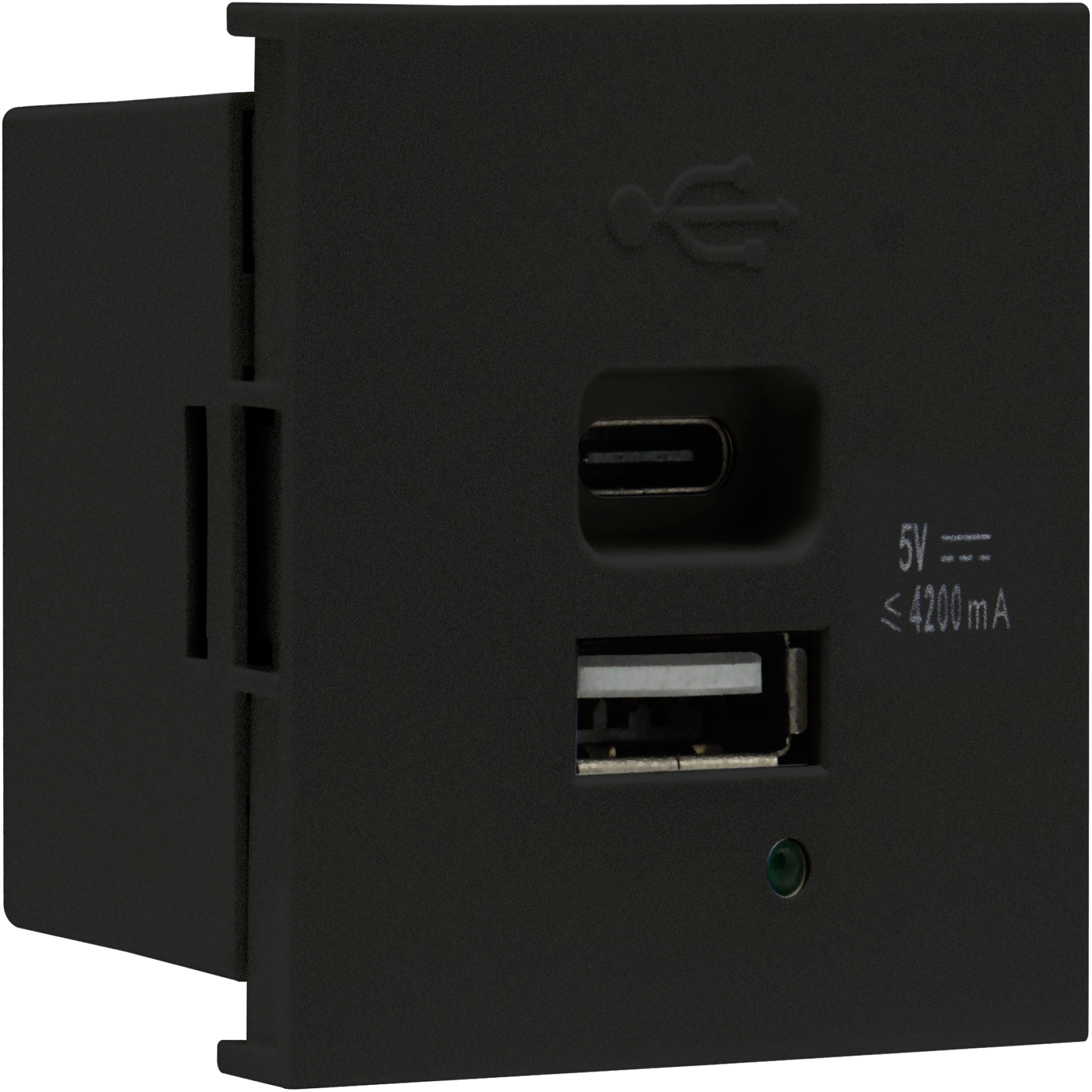 Изображение товара USB зарядное устройство, 4.2A , Type A + C, 2 мод., черн. матовая (45х45мм) Donel
