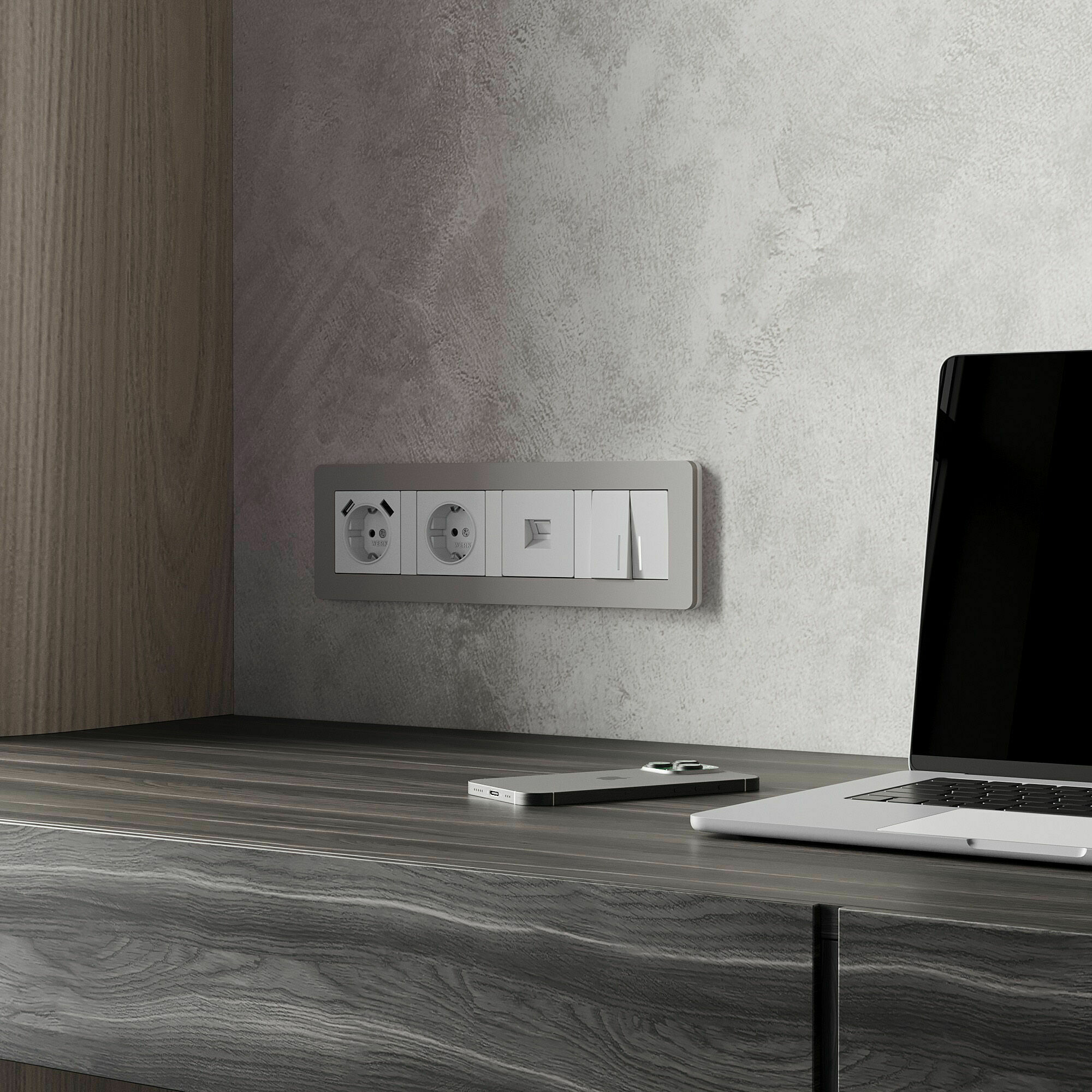 Изображение товара Рамка на 4 поста Split (дымчатый/белый, soft-touch) W0043067 Werkel