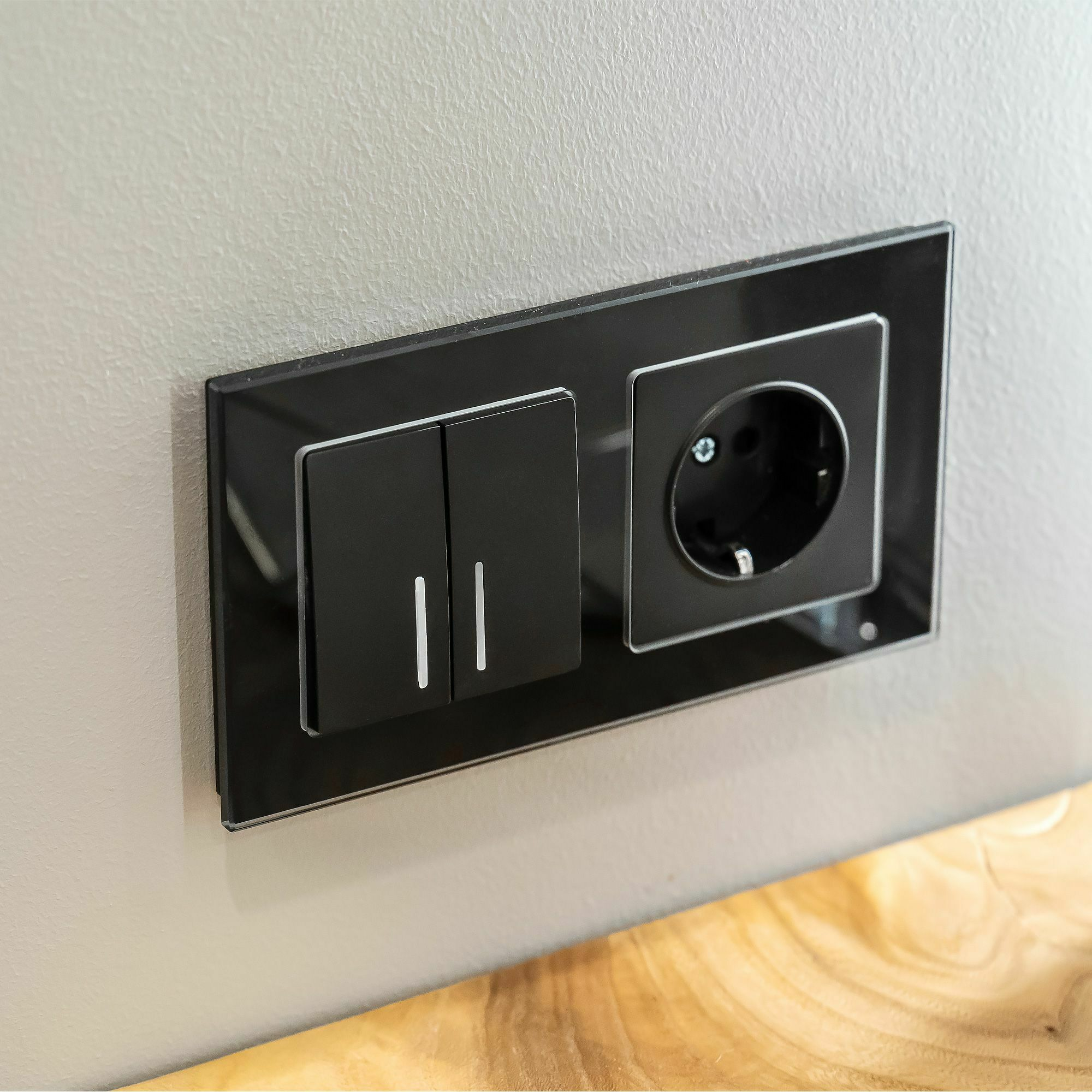 Изображение товара Выключатель двухклавишный с подсветкой (чёрный матовый) W1120108 Werkel