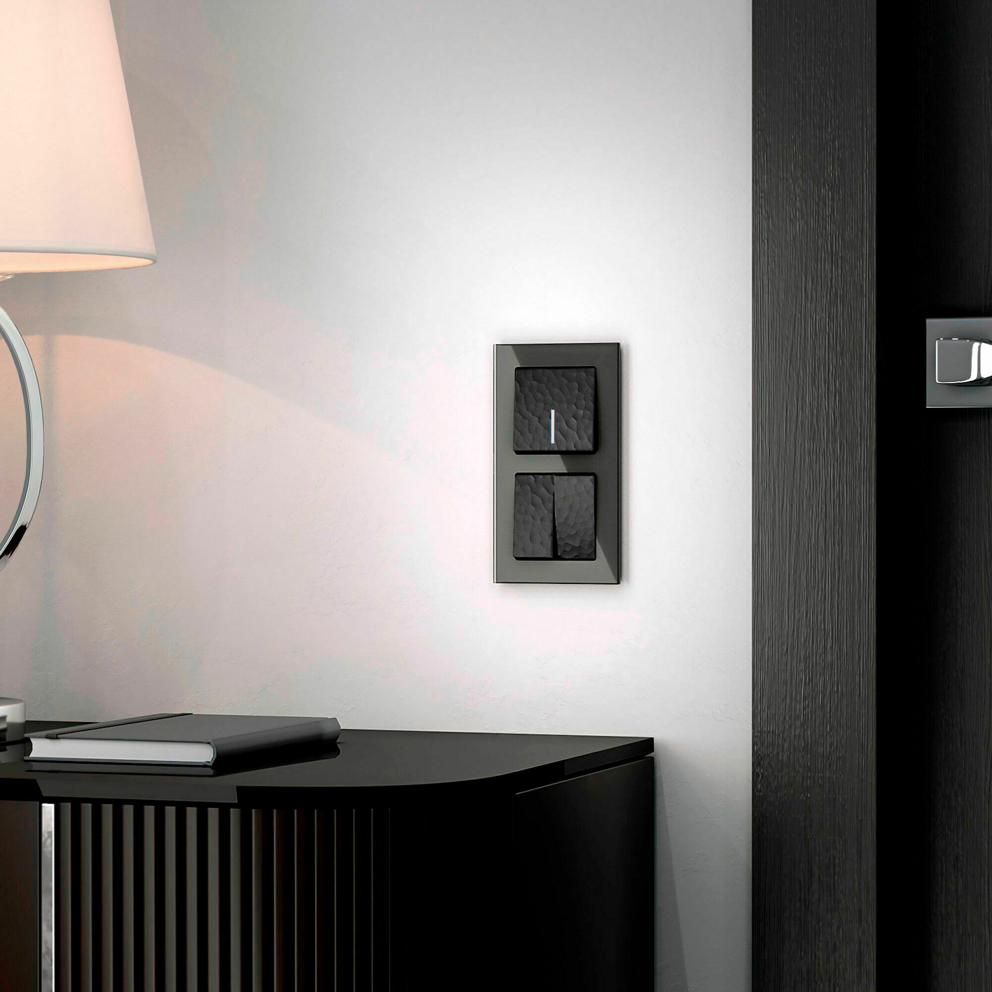 Изображение товара W1210108/ Выключатель одноклавишный с подсветкой (hammer чёрный) Werkel