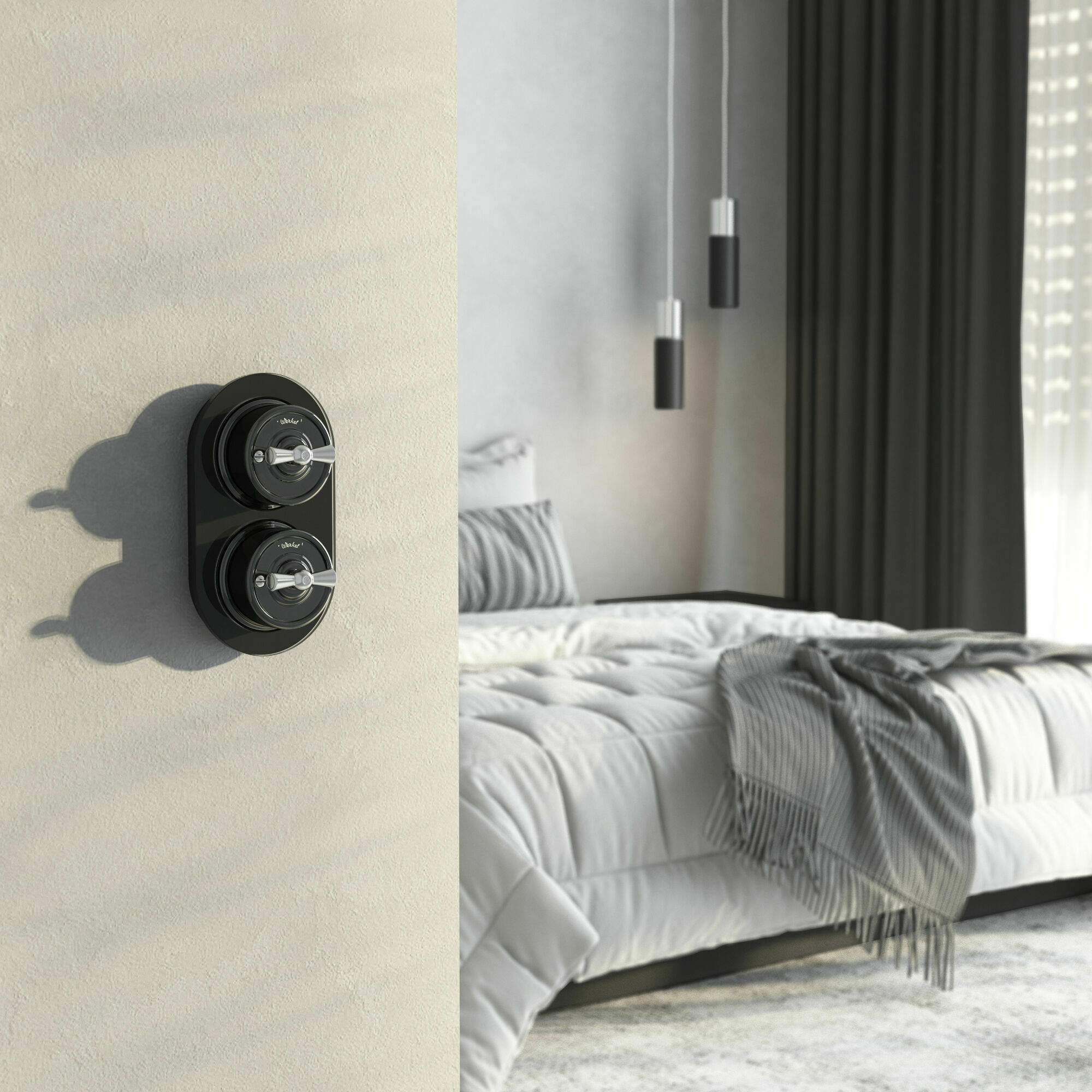 Изображение товара Переключатель/выключатель одноклавишный (чёрный) W5612008  Retro Werkel