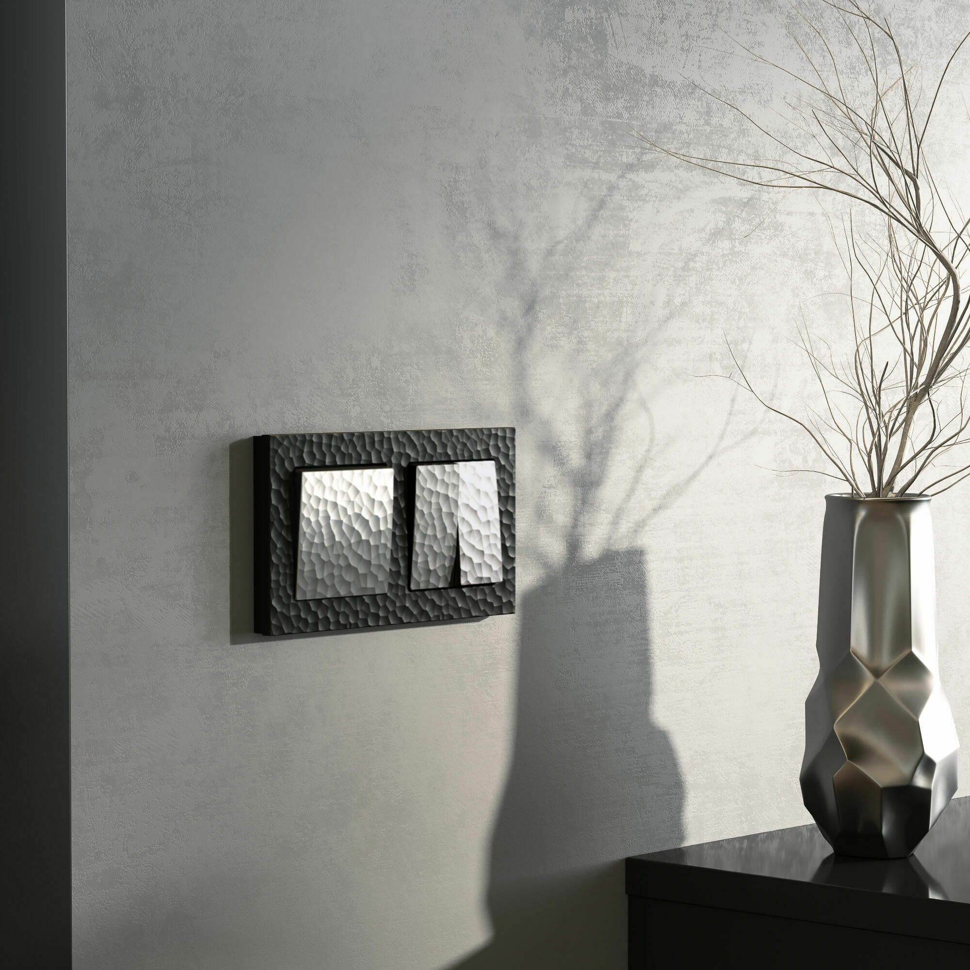 Изображение товара W1222006/ Выключатель двухклавишный проходной (hammer серебряный) Werkel