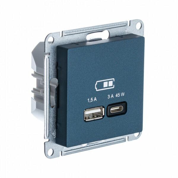 Изображение товара Розетка с USB A + тип-C 45W высокоскор.заряд. QC,PD, мех., Изумруд, ATN000829 Atlas Design Schneider electric