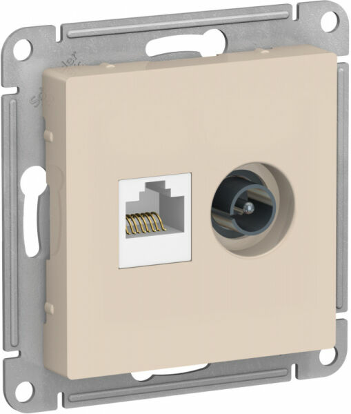 Изображение товара Розетка двойная комп+ТВ, RJ45+TV, кат.5E, механизм, Бежевый, ATN000289 Atlas Design Schneider electric