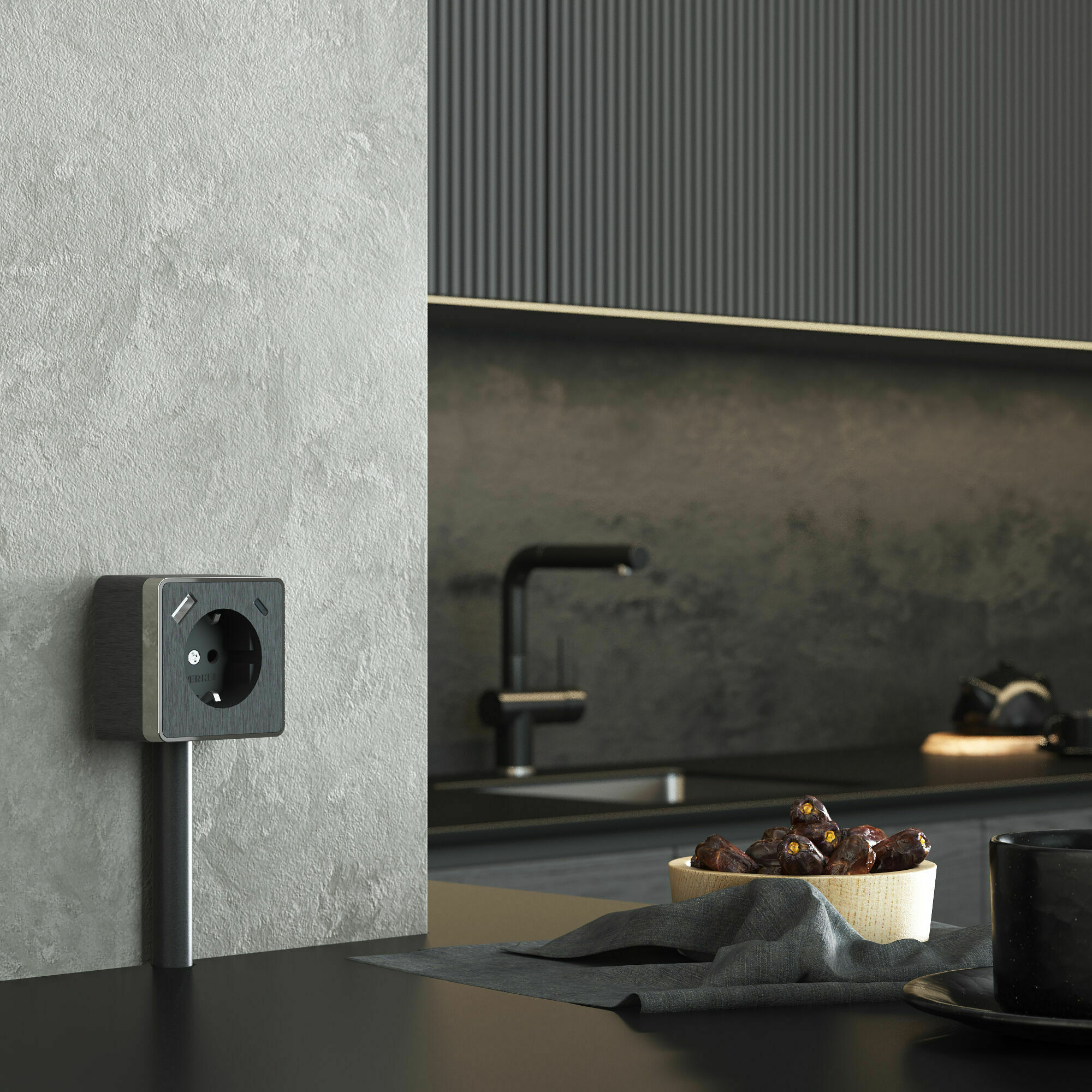 Изображение товара Розетка с заземлением, шторками и USB тип A+C (графит рифленый) W5071704 Gallant Werkel