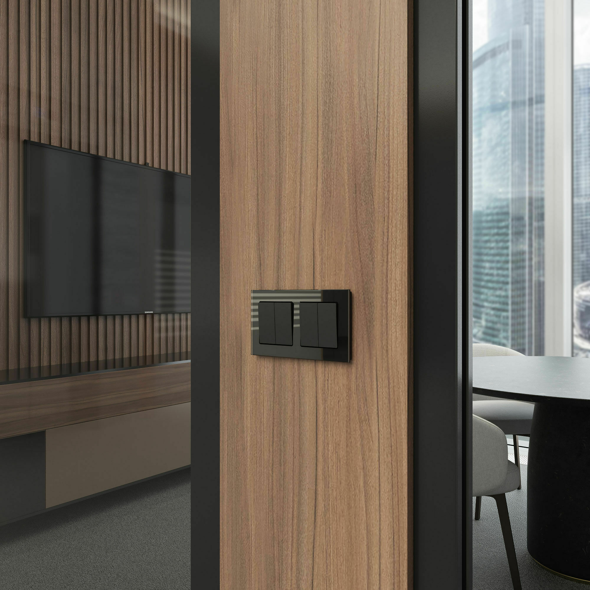 Изображение товара Перекрестный переключатель двухклавишный (чёрный матовый) W1123006