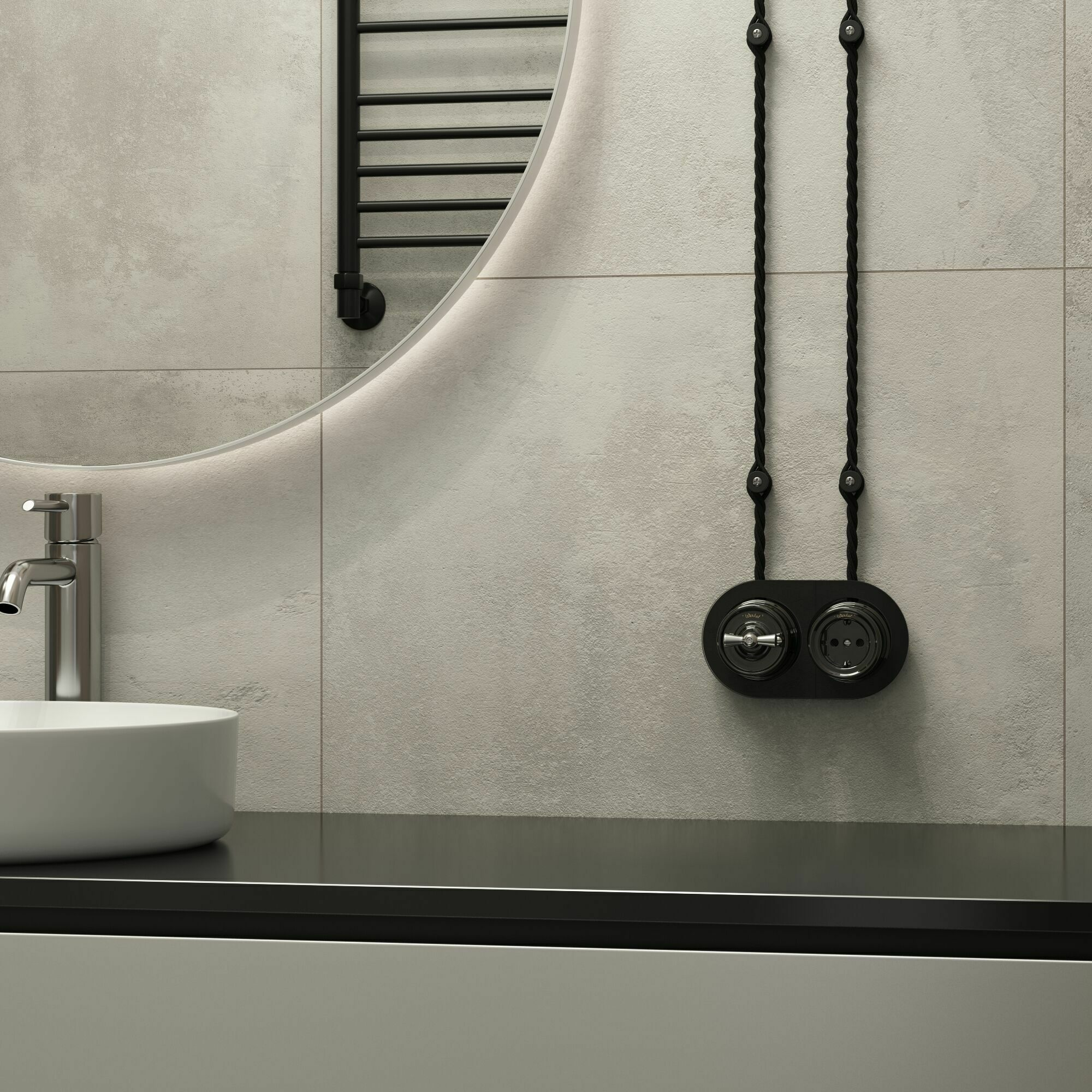 Изображение товара Розетка с заземлением (чёрный) Ретро W5671008  Retro Werkel