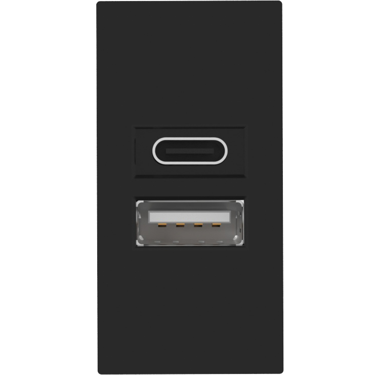 Изображение товара USB зарядное устройство, 2.1A, Type A + C, 1 мод., черн. (22.5х45мм) Donel