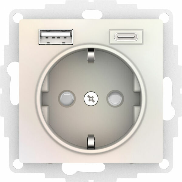 Изображение товара Розетка 16А с USB A+C (5В/2,4А/3 А, 2х5В/1,5А), мех, Жемчуг, ATN000432 Atlas Design Schneider electric