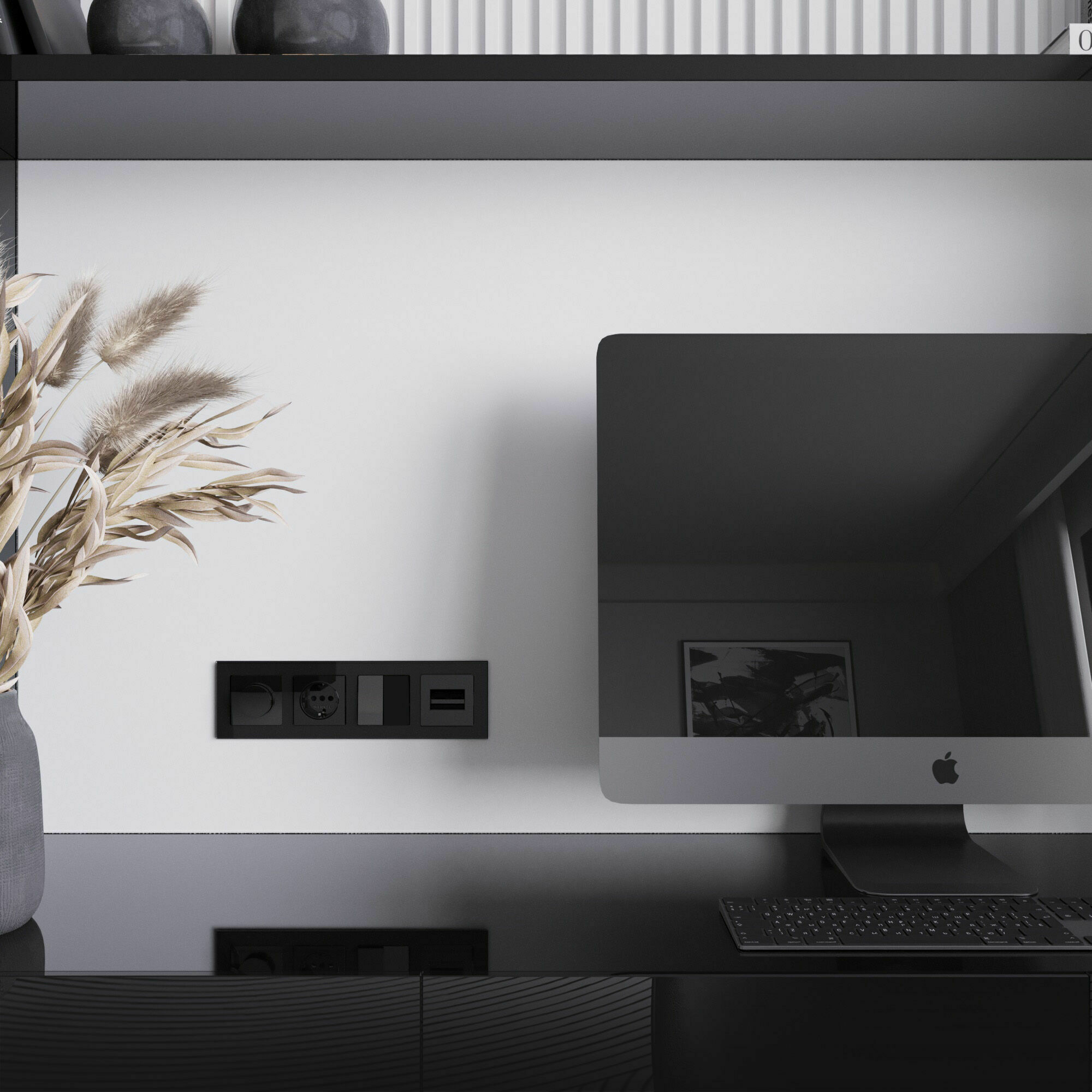 Изображение товара Накладка для двойной розетки Еthernet RJ-45, (чёрный акрил) W1191148 Werkel