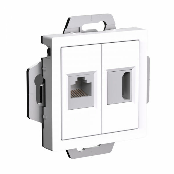 Изображение товара Розетка двойная HDMI+RJ45, кат.5Е, механизм, Белый, ATN000182 Atlas Design Schneider electric