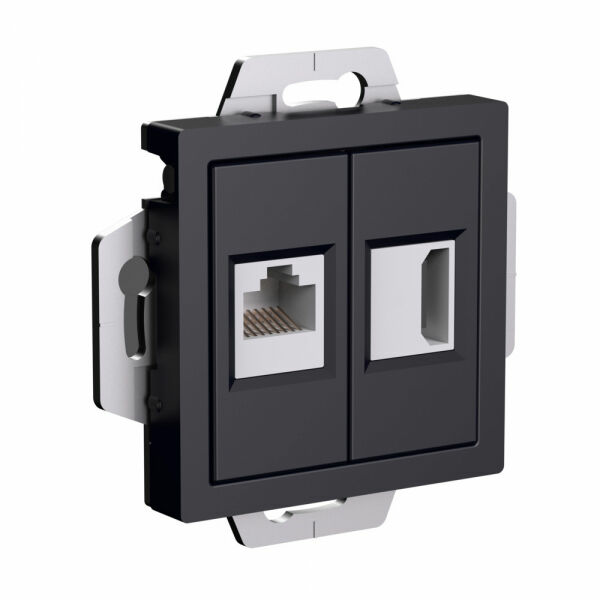 Изображение товара Розетка двойная HDMI+RJ45, кат.5Е, механизм, Карбон, ATN001082 Atlas Design Schneider electric