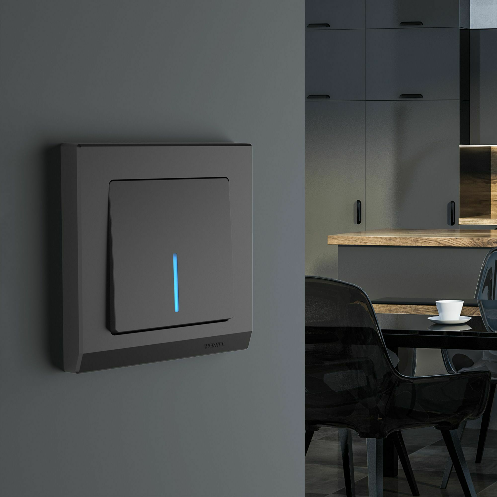 Изображение товара Выключатель одноклавишный проходной с подсветкой (чёрный матовый) W1112108 Werkel