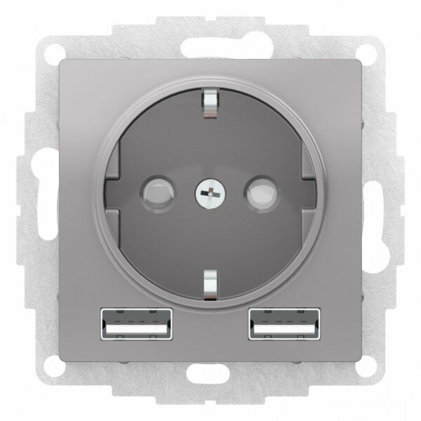 Изображение товара Розетка с USB A+A, 5В/2,4А, 2х5В/1,2А, механизм,  Алюминий, ATN000330 Atlas Design Schneider electric
