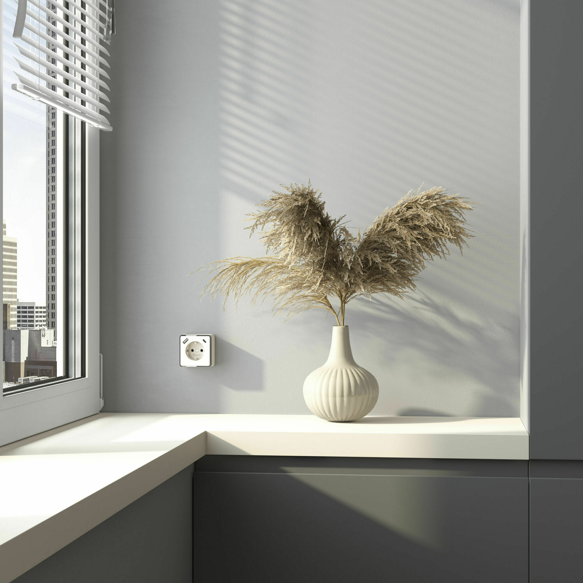 Изображение товара Розетка с заземлением, шторками и USB тип A+C (слоновая кость) W5071703 Gallant Werkel