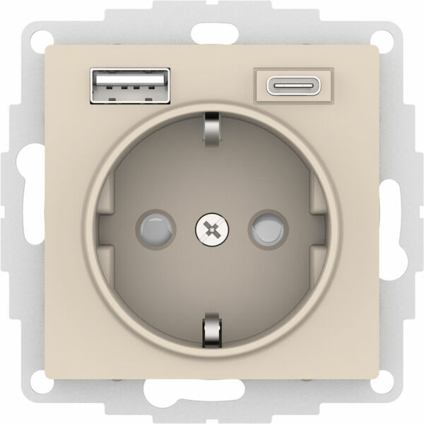 Изображение товара Розетка 16А с USB A+C (5В/2,4А/3 А, 2х5В/1,5А), мех, Бежевый, ATN000232 Atlas Design Schneider electric