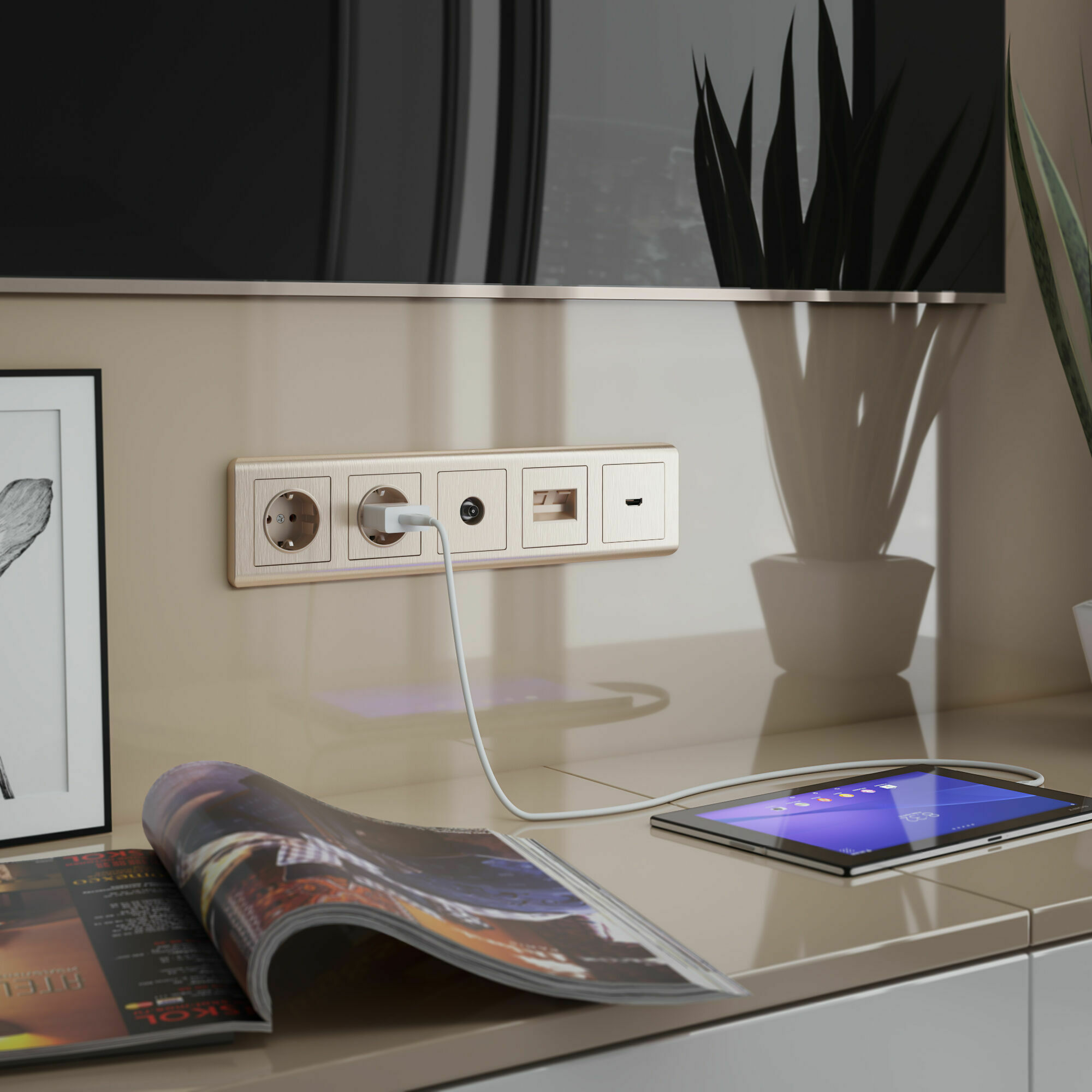 Изображение товара Накладка для двойной розетки Еthernet RJ-45, (шампань рифленый) W1191110 Werkel