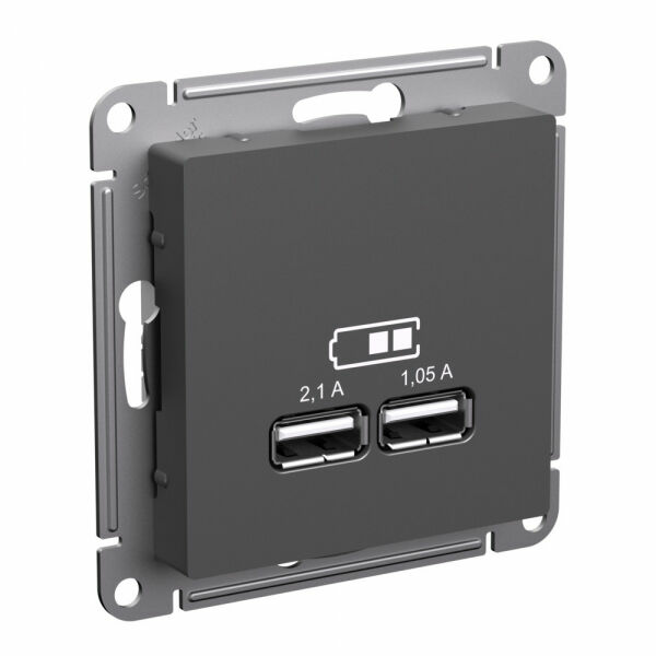 Изображение товара Розетка USB A+A, 5В/2,1 А, 2х5В/1,05 А, механизм, Базальт, ATN001433 Atlas Design Nature Schneider electric