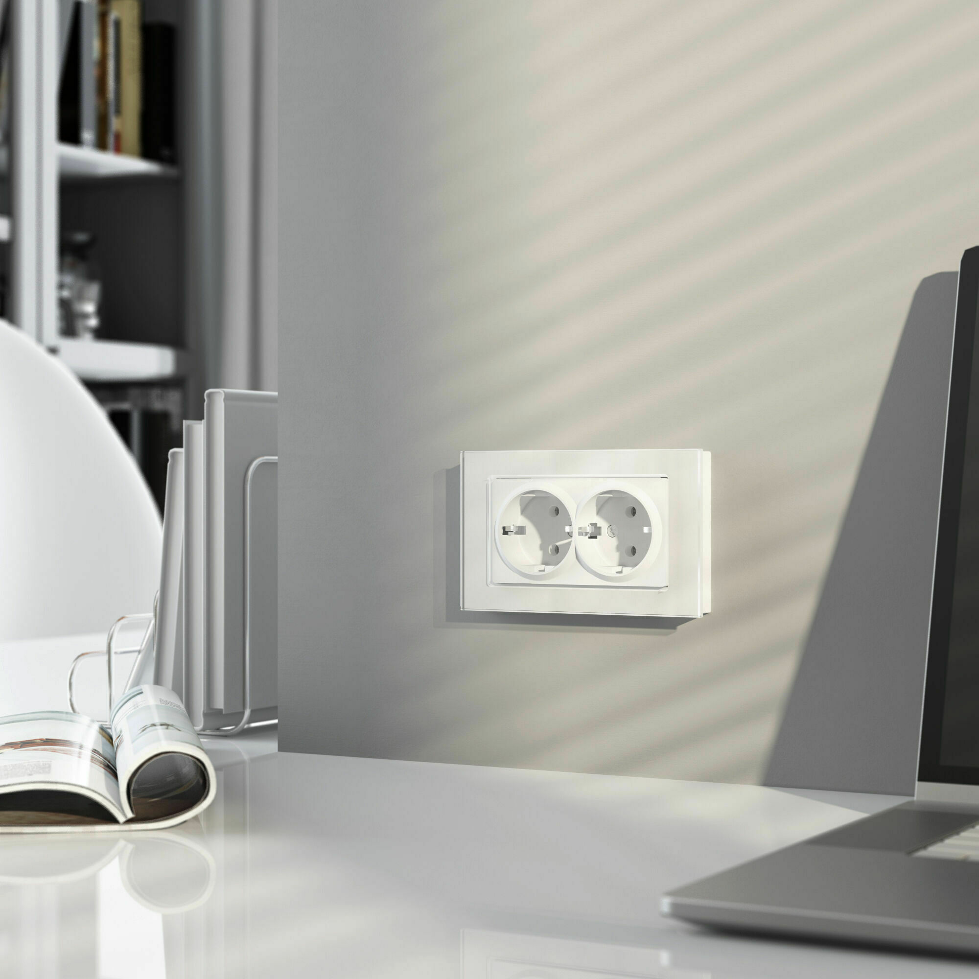 Изображение товара Розетка двойная, с заземлением, без шторок, винтовой зажим, 16А, (белый матовый) W1172061 Werkel