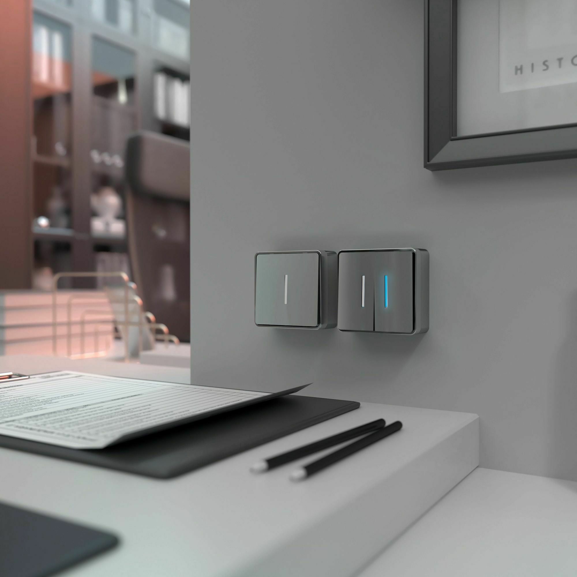 Изображение товара Выключатель двухклавишный с подсветкой (серебряный) W5020106 Gallant Werkel