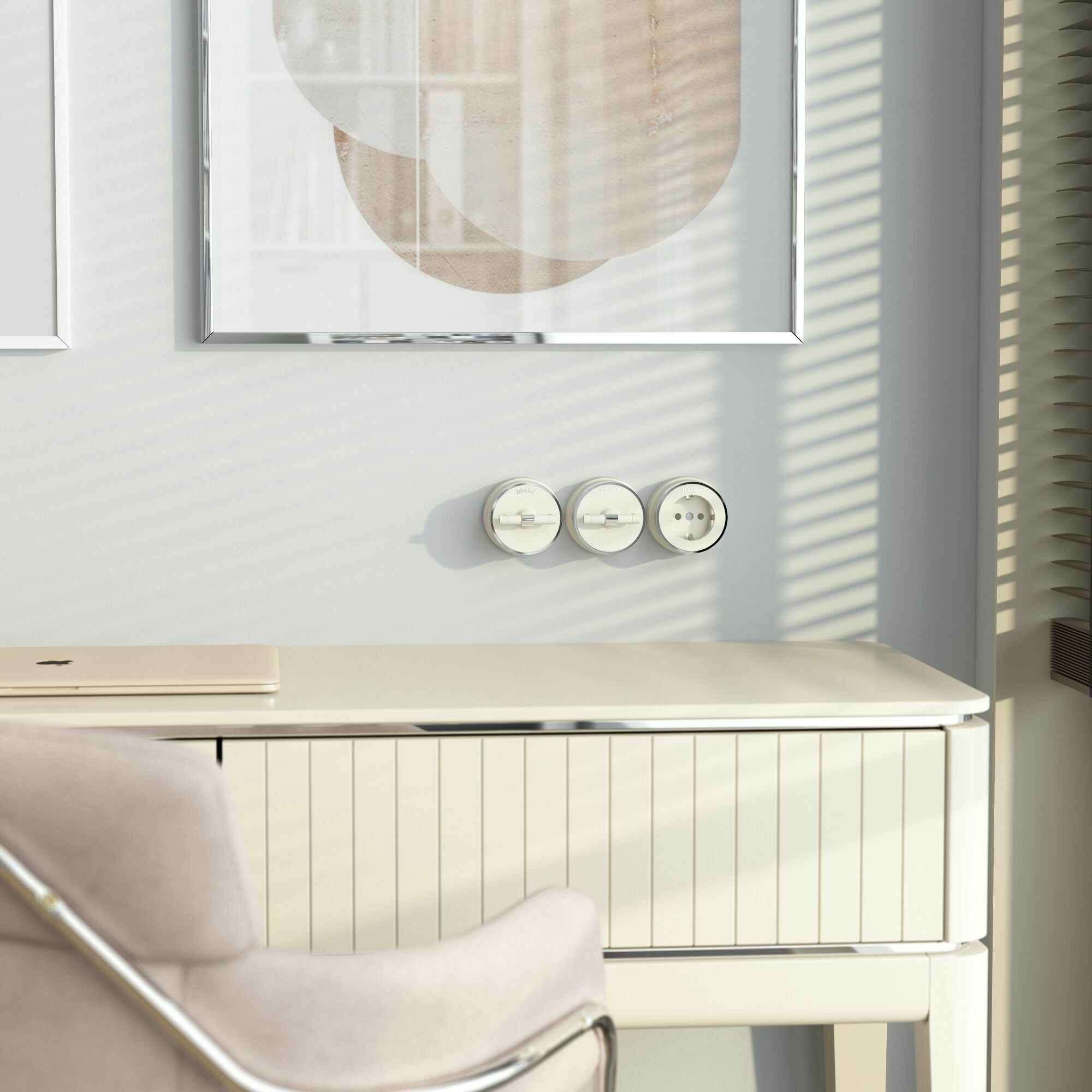 Изображение товара Переключатель/выключатель одноклавишный (слоновая кость матовый/хром) W5812055 Vintage Werkel