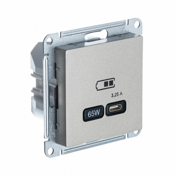 Изображение товара Розетка USB Розетка тип-C 65W высокоскор.заряд. QC, PD, мех., Шампань, ATN000527 Atlas Design Schneider electric