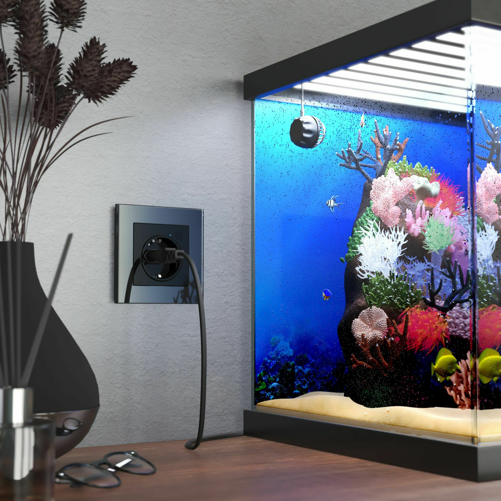 Изображение товара Умная встраиваемая розетка с заземлением с защитными шторками (чёрный матовый) W1171608 Werkel