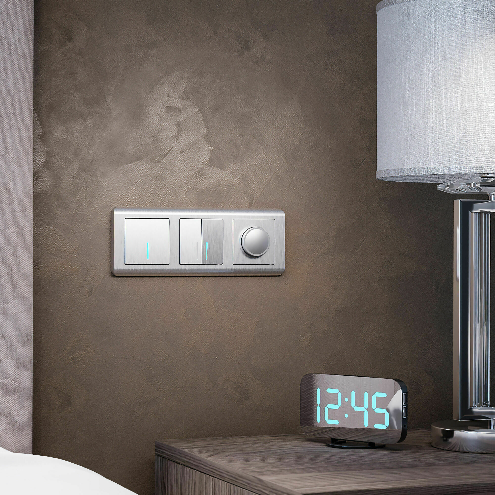 Изображение товара Выключатель двухклавишный с подсветкой (cеребряный рифленый) W1120109 Werkel