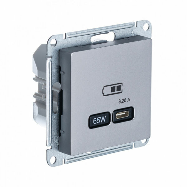 Изображение товара Розетка USB тип-C 65W высокоскор.заряд. QC, PD, мех., Сталь, ATN000927 Atlas Design Schneider electric