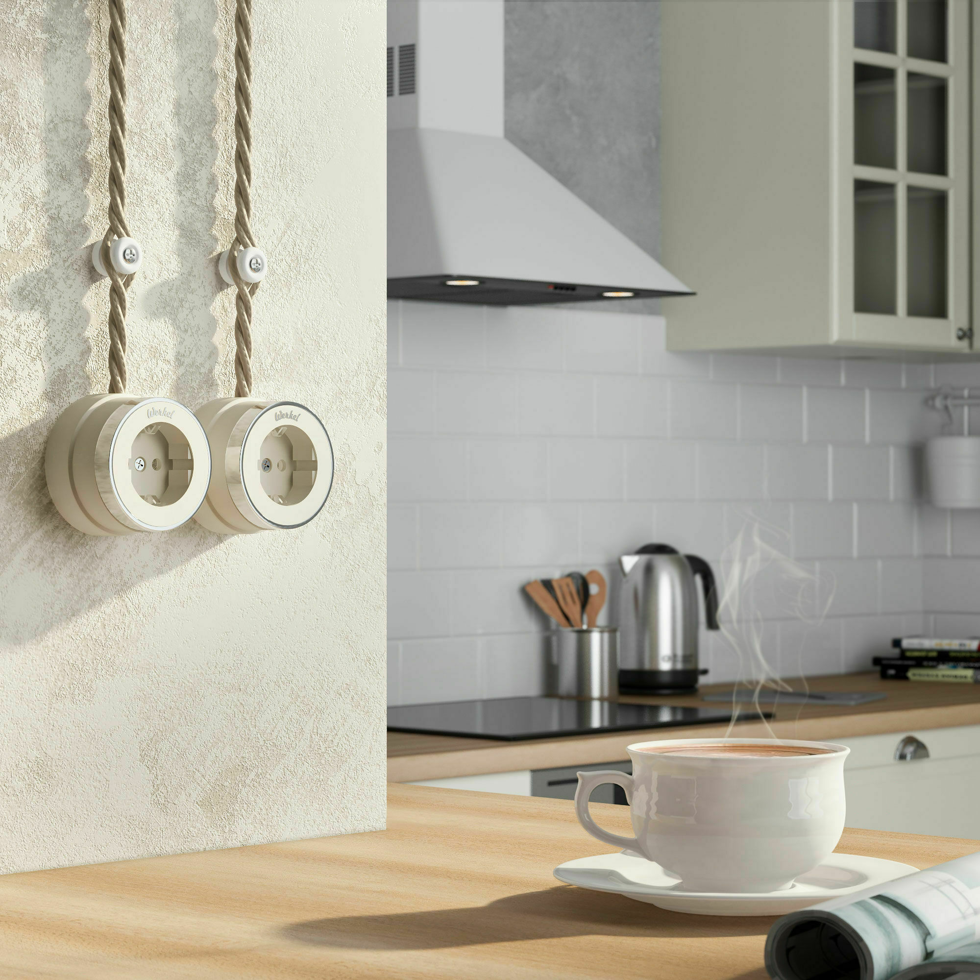 Изображение товара Розетка с заземлением (слоновая кость матовый/хром) W5871055 Vintage Werkel