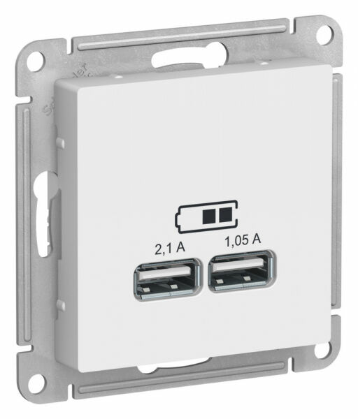 Изображение товара Розетка USB A+A, 5В/2,1 А, 2х5В/1,05 А, механизм, Лотос, ATN001333 Atlas Design Schneider electric