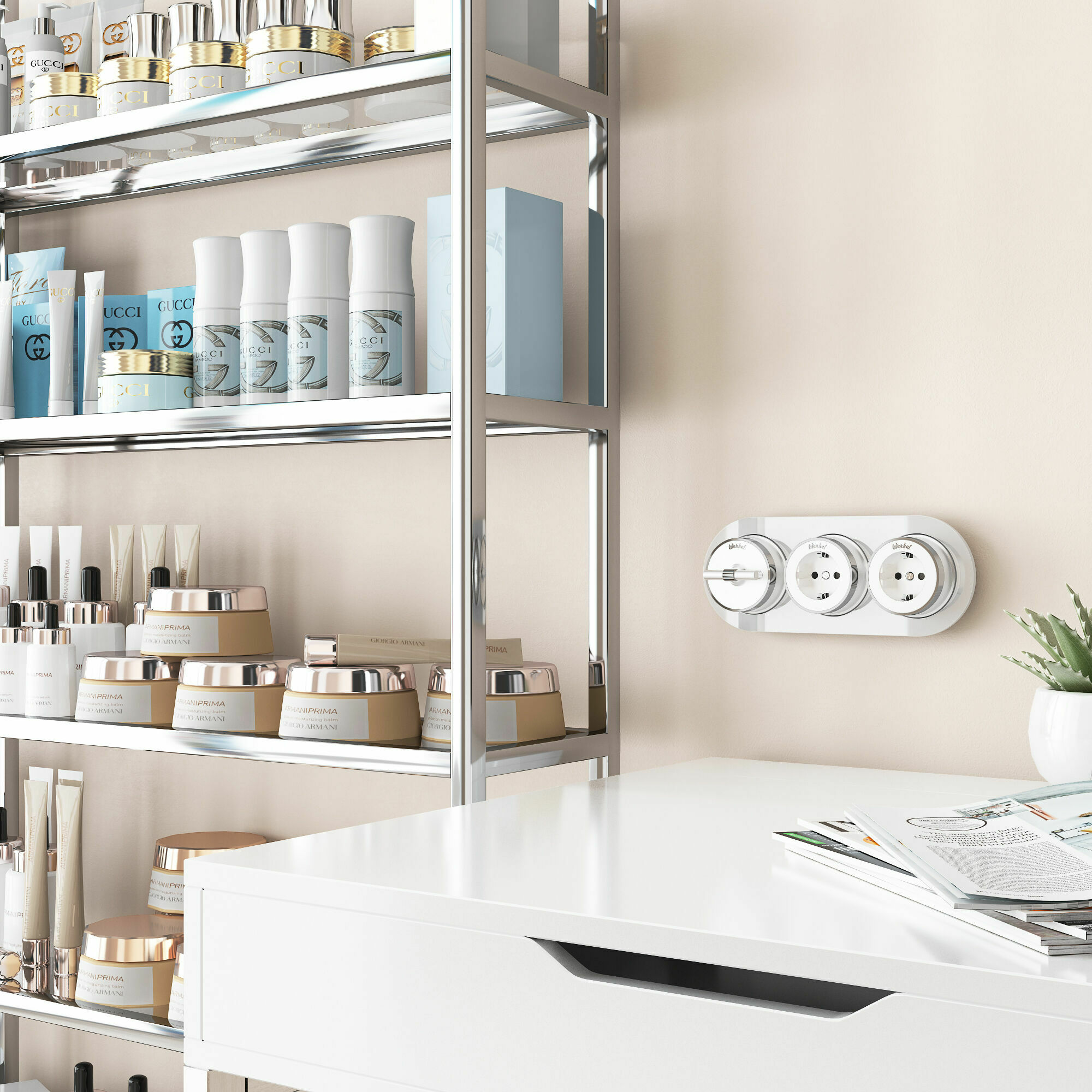 Изображение товара Розетка с заземлением (белый матовый/хром) W5871050 Vintage Werkel