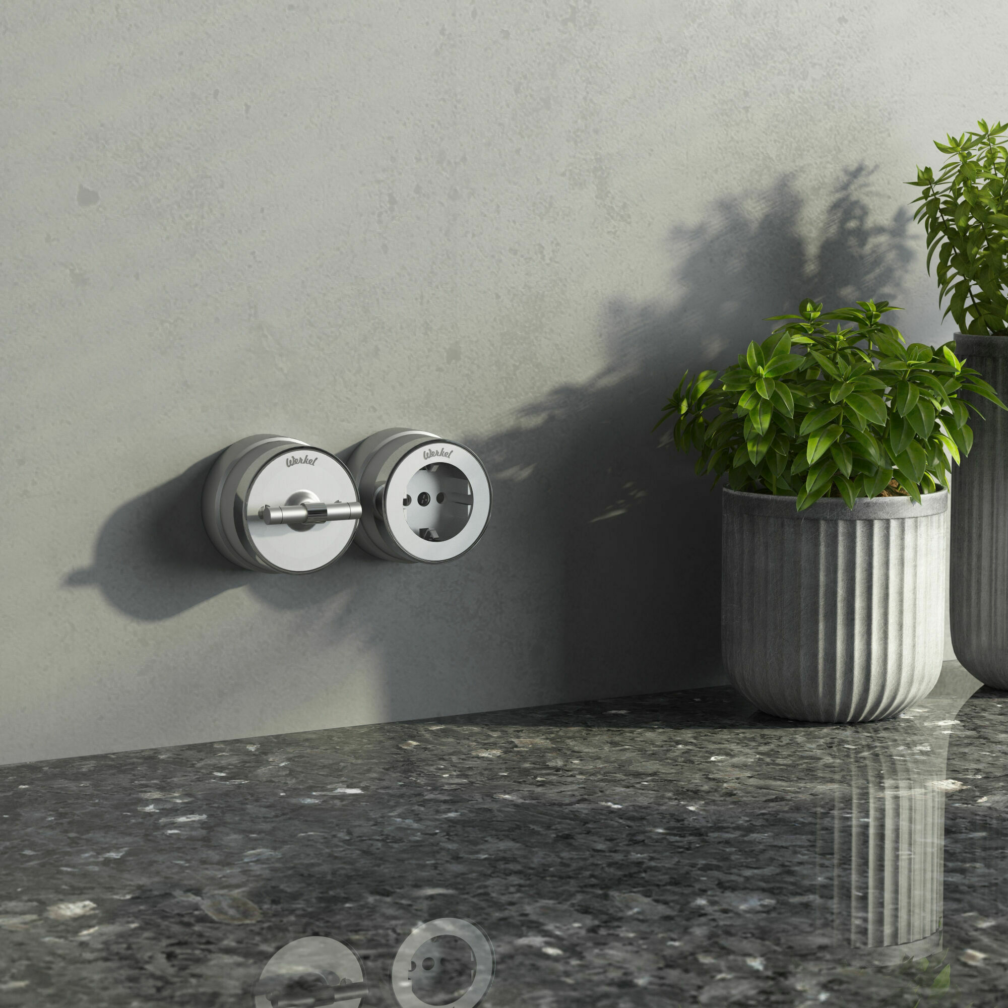 Изображение товара Розетка с заземлением (серебро матовый/хром) W5871054 Vintage Werkel